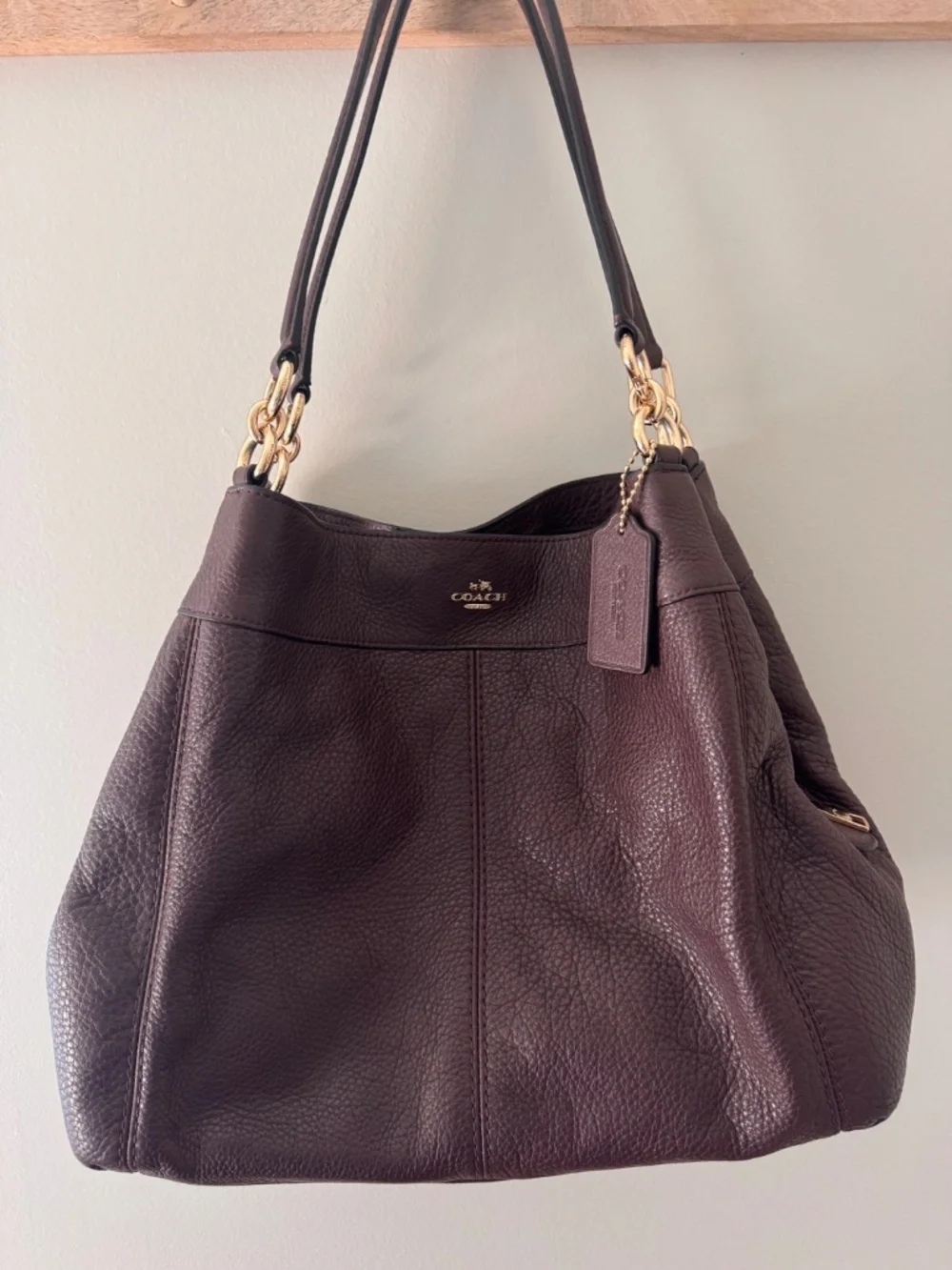 Coach Lexy Pebbled Leather Shoulder Bag Brown F57545